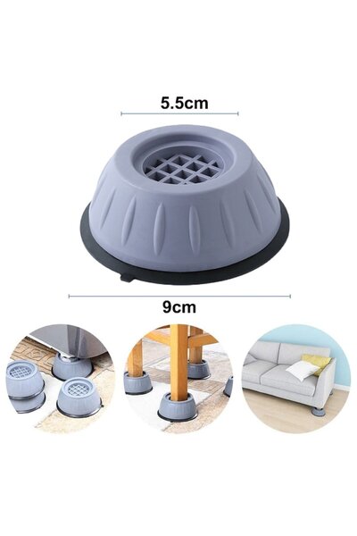 OEM Set 4 anti-vibration supports for washing machine, non-slip pads, universal, gray/black