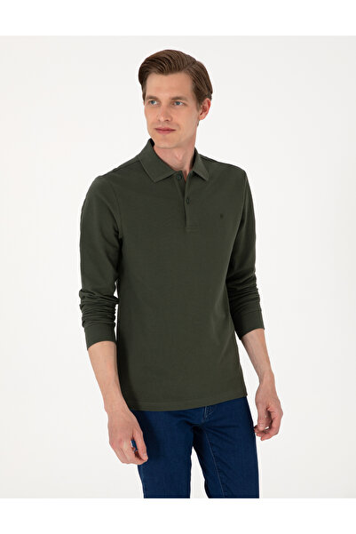 Pierre Cardin Koyu Yeşil Slim Fit Kıvrılmaz Polo Yaka Basic Pike Sweatshirt 50314048-VR079