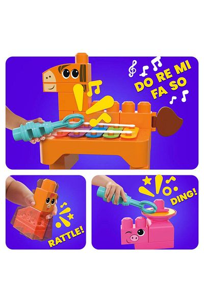 mattel Set de constructie cu animale de ferma muzicale Mega Blocks Musical Farm Band