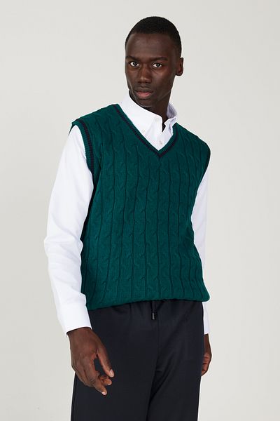 AC&Co / Altınyıldız Classics Men's Green Standard Fit Regular Cut V-Neck Knitwear Sweater