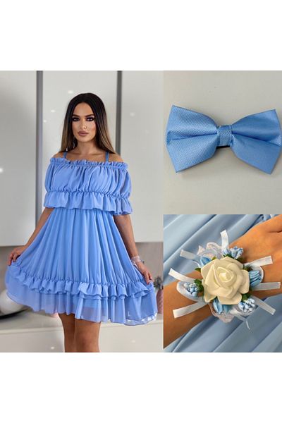 MONNET MODA Rochie Voal Baby Bleu cu Papion si Bratara - Marime Universala