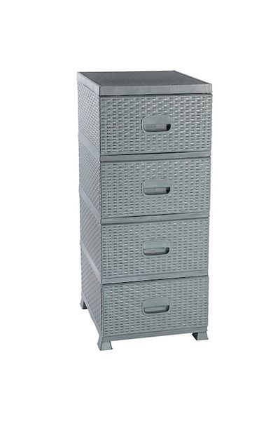 Chomik Plastic Storage Cabinet Chomik® with Drawers, for Hall, Bathroom and Kitchen, Rattan, Gray, 38x45x9