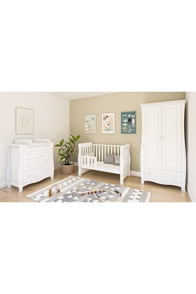 Nichiduta Megan II White wooden and MDF crib with drawer, 2 removable bars system, protective barrier