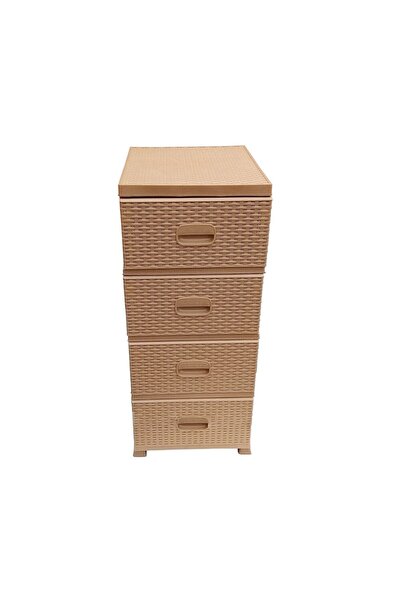 Violet Plastic storage cabinet with rattan-style drawers, cream color, 38x45x90cm