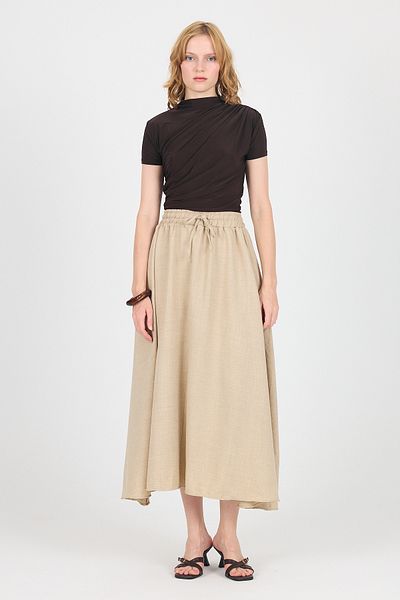 Rays Beige Cotton Bell Cut Lace up Long Skirt 8024