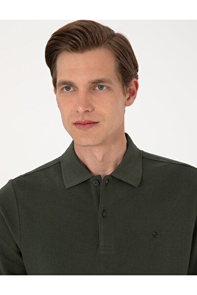 Pierre Cardin Koyu Yeşil Slim Fit Kıvrılmaz Polo Yaka Basic Pike Sweatshirt 50314048-VR079