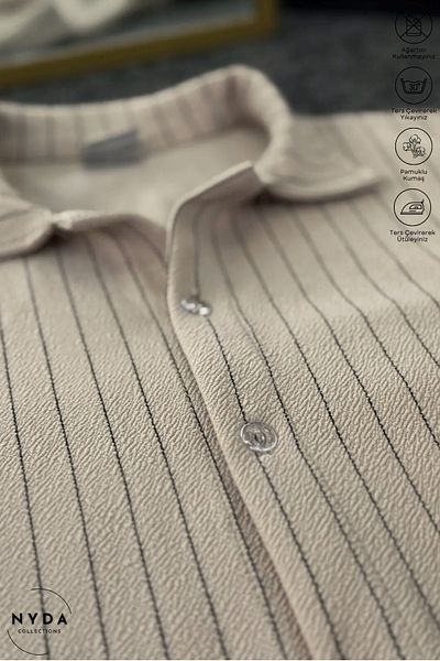Nyda Collections Men's Crepe Fabric Striped Lycra Oversize Long Sleeve Shirt with Pockets Elastic Waist Lace-Up Trousers Set