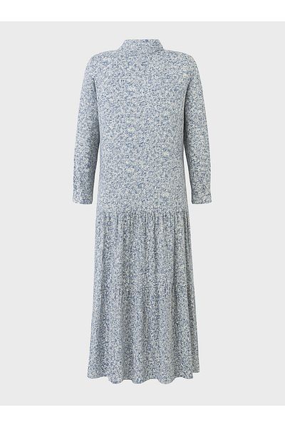 ALİA Rochie Plus Size cu Motiv Floral cu Tesatura Naturala - Albastru -