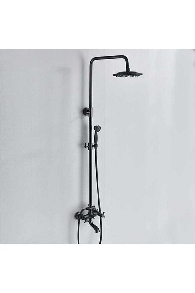 CasaVie Venice Shower Column, with round shower head and rain effect, matte black with bronze edges, 1400