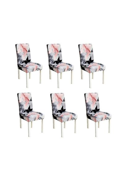 OEM Set de 6 huse universale pentru scaune din poliester cu imprimeu elegant, MS STAR, roz și negru