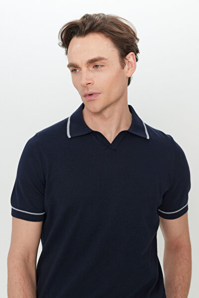 ALTINYILDIZ CLASSICS 100% бавовна, стандартний крій, нормальний виріз, поло-комір, трикотаж, темно-синя футболка