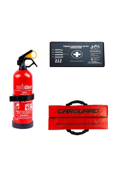 motor starter Kit Siguranta Auto Omologat, Geanta depozitare, Trusa medicala, Stingator P1 cu suport