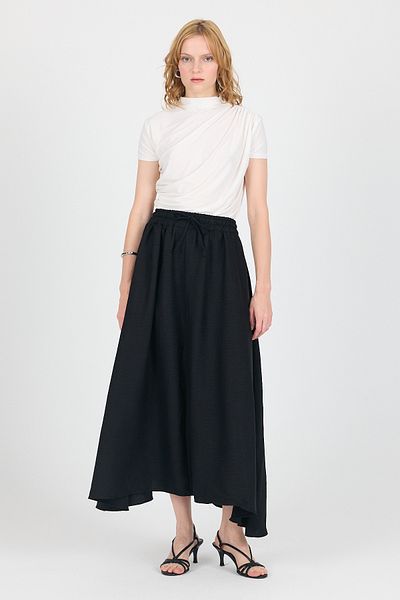 Rays Black Cotton Bell Cut Lace up Long Skirt 8024
