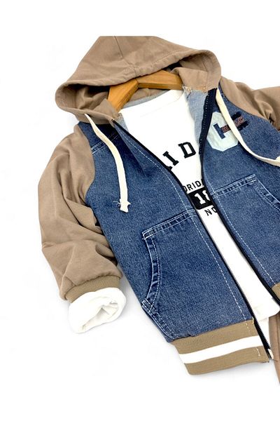 Egelite Boys' Seasonal Hooded Jacket, 2-3-4-5 Years Old Long Sleeve 3 Piece Stylish Suit with Baggy and Bottom