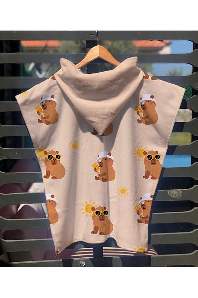 Evmila Capybara Patterned Children's Poncho Beach Towel & Bathrobe 60X60 cm