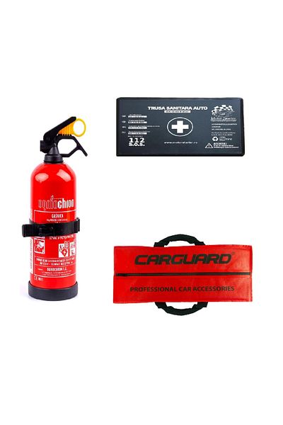 motor starter Kit Siguranta Auto Omologat, Geanta depozitare, Trusa medicala, Stingator P1 cu suport