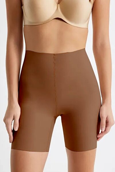 MİSTİRİK Anoky Model Esnek Hafif Sıkılaştırıcı Yüksek Bel Lazer Kesim Şort Korse Kahve Renk