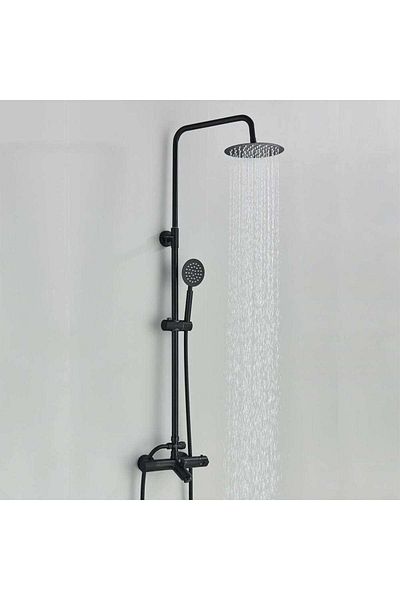 CasaVie Shower column with thermostat, round shower head 20 cm and rain effect, matte black, code 1527