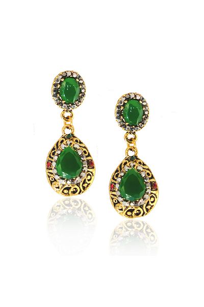 OEM Gold earrings with marcasite and green crystals