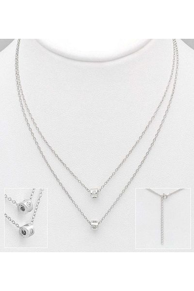 OEM Silver necklace with double chain Diamond Charm