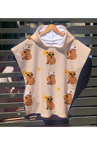 Evmila Capybara Patterned Children's Poncho Beach Towel & Bathrobe 60X60 cm