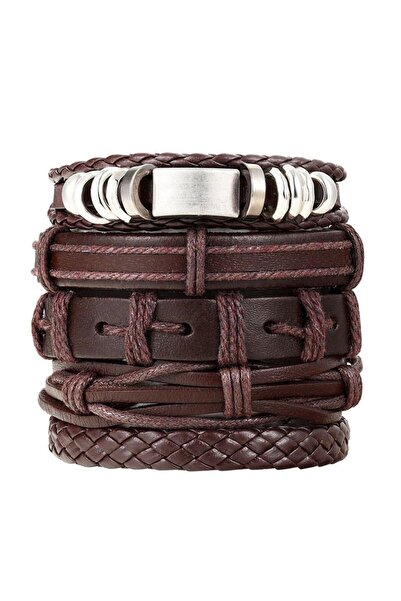 JustZEN Set 5 brățări cu straturi multiple, JustZEN™, pentru bărbați, piele, ...