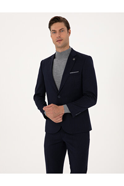 Pierre Cardin Lacivert Ex. Slim Fit Yün Karışımlı Çizgili Takım Elbise 50311536-VR033