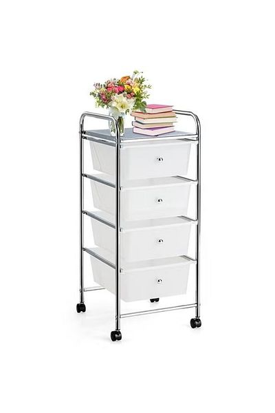 Cady One Rolling Storage Cart With 4 Plastic Drawers On Wheels White