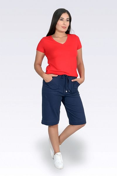 TOLGA SARAÇOĞLU 30249 Dark Blue Elastic Waist Comfortable Cut Pork Fabric Bermuda