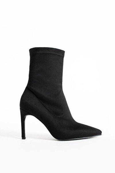 golden heel siyah streç 8.5 cm orta boy kadın topuklu bot