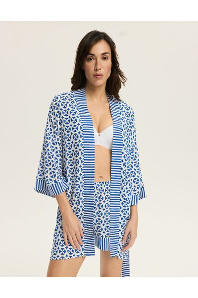 ESOTIQ Halat de casă pentru femei, din viscoză, model ornamental, ușor | Rekha