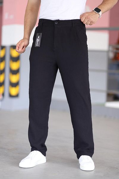 Bürke Double Pleated Black Color Elastic Waist Quality Comfortable Cut Muslin Baggy Trousers