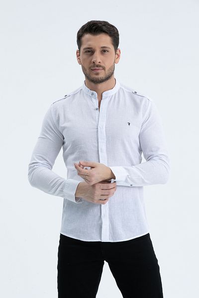Klothy Cămașă de in pentru bărbați cu guler judecător 2514
