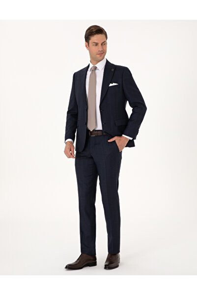 Pierre Cardin Lacivert Slim Fit %100 Yün Ekose Takım Elbise 50311210-VR033