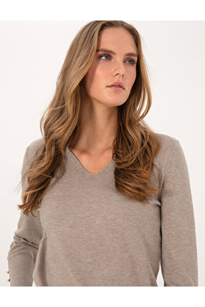 Pierre Cardin Mink Slim Fit V-Neck Basic Sweater 50310915-Vr052