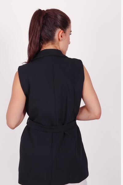 Hazel Women's Black Sleeveless Belted Vest