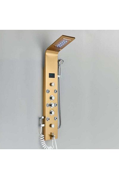 CasaVie Panel dus, model auriu cu pipa, afisaj digital, dus bideu, LED si functii SPA, 128 cm, cod 1440