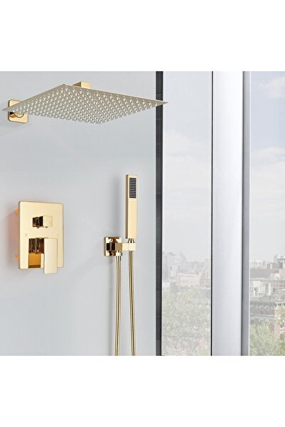 CasaVie Set de dus incastrat tip ploaie, para 30 cm, cu 2 functii de curgere, auriu lucios, cod 1683