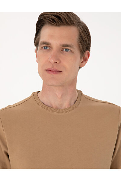 Pierre Cardin Açık Kahverengi 2 İplik Regular Fit Bisiklet Yaka Basic Sweatshirt 50314054-VR002