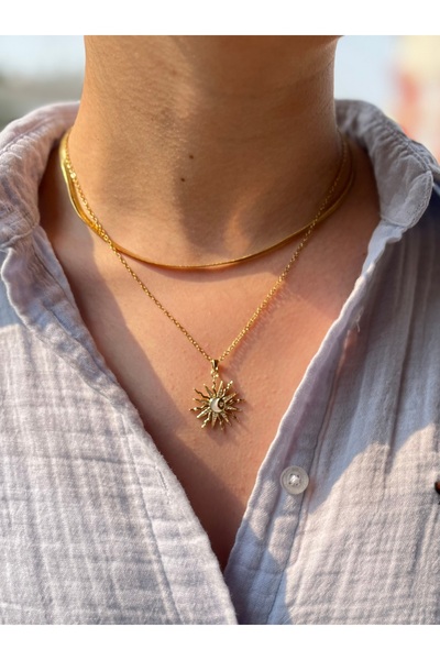 HİNESSA Güneş ay ve yıldız desenli 2’li çelik kolye