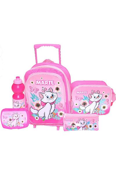 Disney Marie 5-in-1 Value Set Trolley Bag with Accessory – 17 Inch Cute Cat School Bag Set