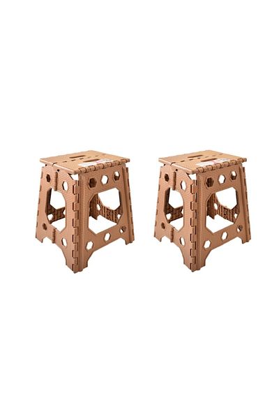 OEM Set 2 Folding Plastic Stools with Carrying Handle, 46x23x27 cm, Brown