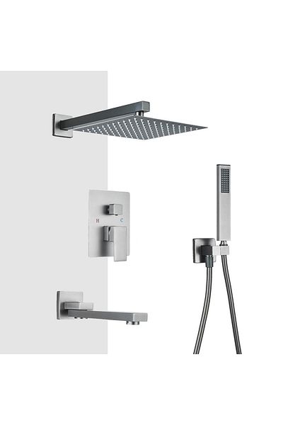 CasaVie Shower set with square shower head 25 cm, anthracite grey, 3 water flow functions, code 1244