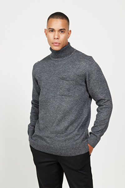 AC&Co / Altınyıldız Classics Standard Fit Regular Cut Full Turtleneck Anthracite-Melange Knitwear Sweater