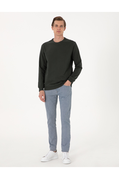 Pierre Cardin Koyu Yeşil 2 İplik Regular Fit Bisiklet Yaka Basic Sweatshirt 50314054-VR079