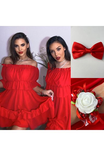 MONNET MODA Rochie roșie din șifon cu papion și brățară - mărime universală