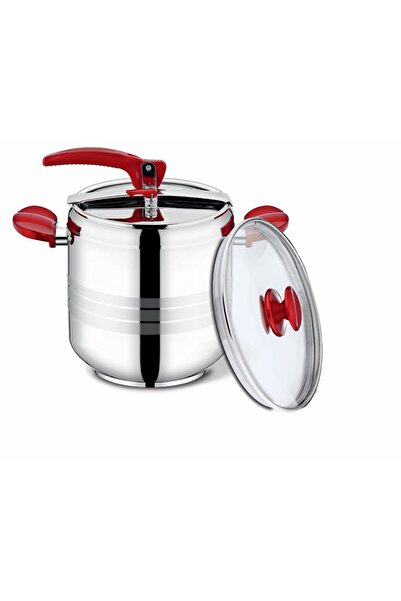 OEM Pressure Cooker Stainless Steel, Capacity 9L, Plus Glass Lid, Grunberg GR009 - Red Handles