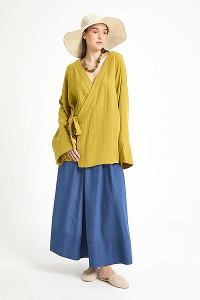 minaaise Oil Green Oversize Muslin Kimono 29219