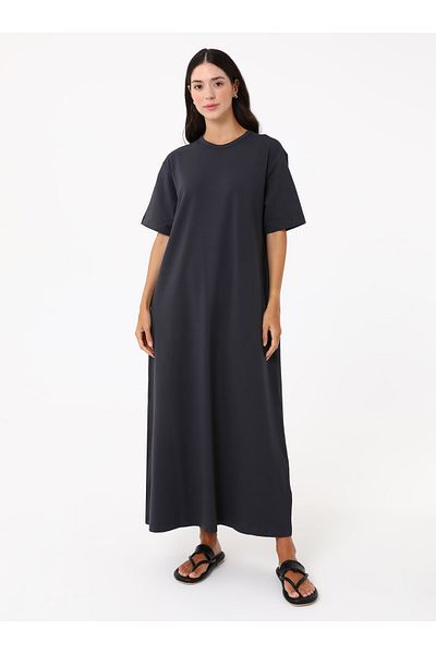 Benin Rochie hijab din bumbac cu maneca scurta - antracit -