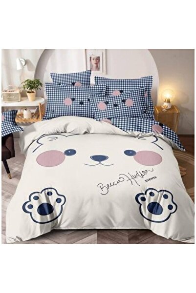 OEM Lenjerie de pat 3D Finet pentru 2 persoane, Calitate Superioara, 6 piese, MS STAR, Crem-Bleu